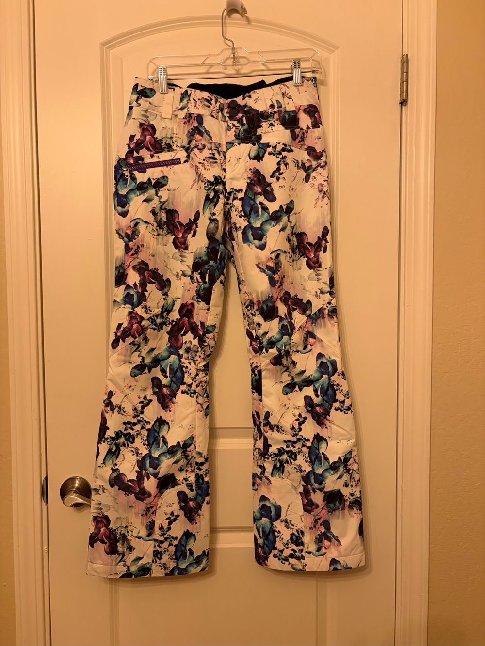 Obermeyer Ski Pants with Purple and Blue Floral Print